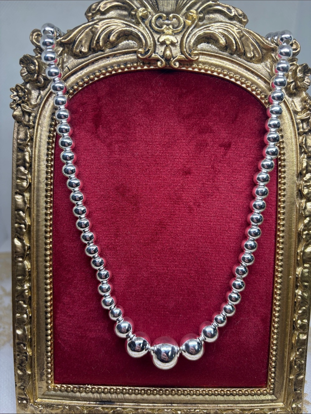 925 Sterling Silver Graduated Bead Necklace Quiet Luxury Old Money Hollywood